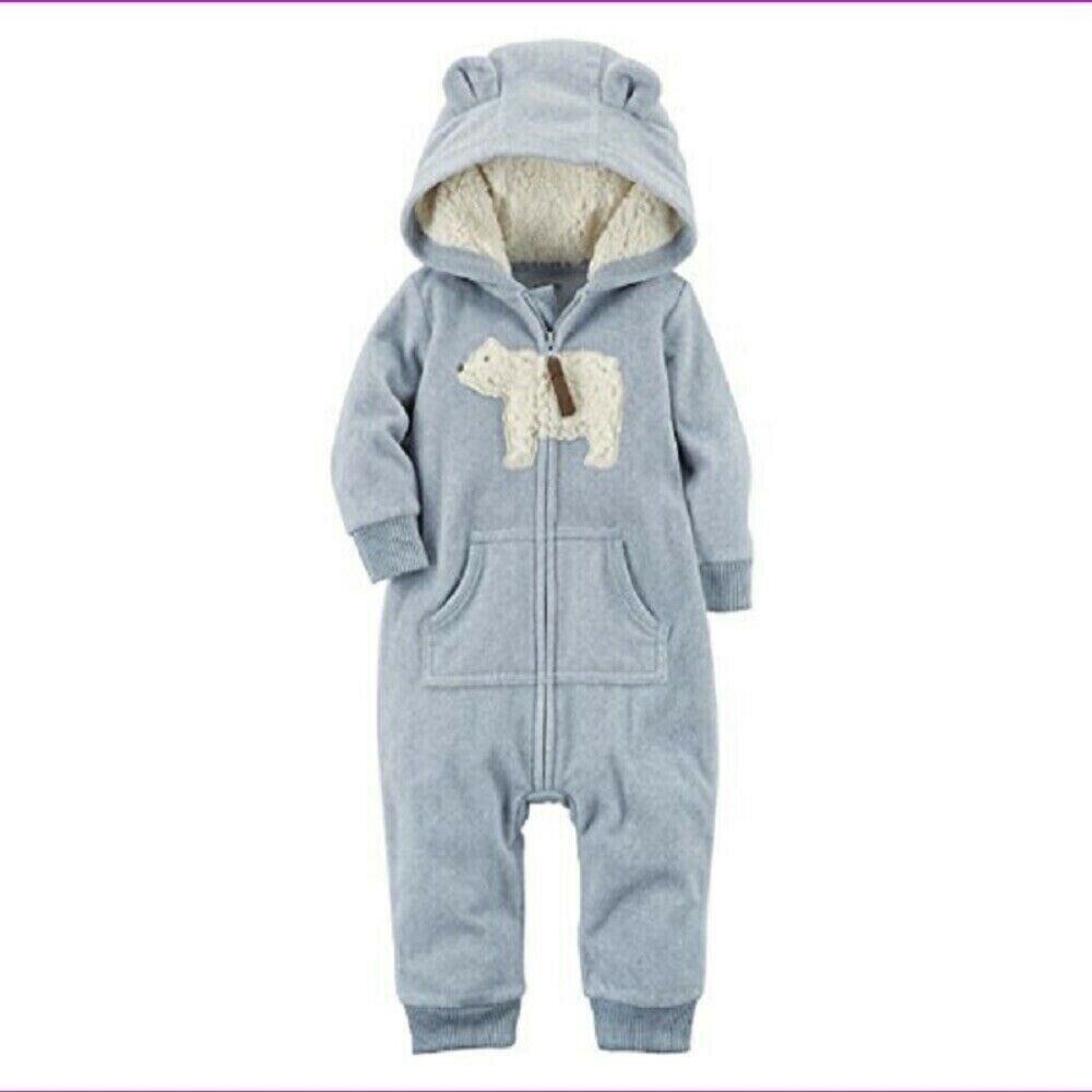 Baby Girl Boy Fleece Sherpa Lined Zip One-Piece Hooded Warm Cozy Outfit 3 Months